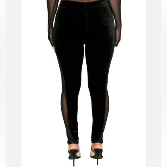 New Velvet & Mesh Leggings In Black Size M - Picture 1 of 13